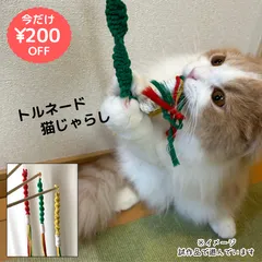今だけ200円引き＊猫のおもちゃ♪トルネード猫じゃらし（１点）＜グリーン・イエロー・レッド＞/緑/黄/赤/マクラメ紐/カラフル/フリンジ/誕生日/cat toy/ギフト