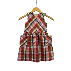 ファミリア Familiar ワンピース ノースリーブ クルーネック チェック コットン 110 赤 レッド マルチカラー