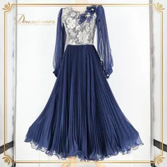 パーティドレス ワンピース ドレス ネイビー系 ファッション アルファ Fashionα 紺 レース プリーツ 上品 パーティ 発表会 演奏会 フォーマル ダンス レディース おしゃれ