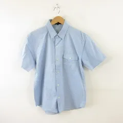 コムサイズム COMME CA ISM ステンカラーシャツ 半袖 総柄 水色 青 L *A966