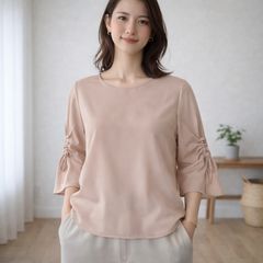 《極美品》NOLLEY’S ノーリーズ フレアギャザー ブラウス ベージュ 38 UVカット 接触冷感