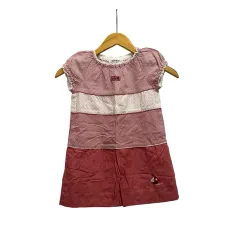 ファミリア Familiar ワンピース ノースリーブ クルーネック 総柄 レース コットン 110 赤 レッド 白 ホワイト