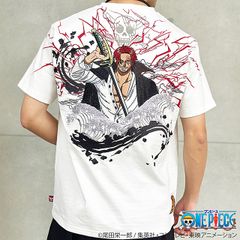 얽힌 영혼 × ONE PIECE 빨간 머리의 생크 자수 반팔 T 셔츠 ◆ 얽힌 영혼