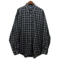 ラルフローレン RALPH LAUREN BLAIRE チェック ボタンダウン シャツ ルーズシルエット 長袖 L グリーン ネイビー 90s ヴィンテージ ☆AA★