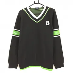 ムータマリン セーター 黒×ライトグリーン系×白 胸ロゴ Vネック ニット メンズ 7(XL) ゴルフウェア muta