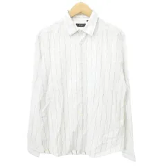 ポールスミス PAUL SMITH 美品 シャツ 長袖 マルチストライプ ラウンド 薄手 Lサイズ 白 ホワイト ■MET1