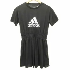アディダス adidas 子供服 ロゴ ワンピース 半袖 130cm 黒 ブラック ■GY61