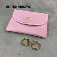 美品 UNITED ARROWS ユナイテッドアローズ フープピアス 両耳セット ジュエリーポーチ付き ゴールド ビジュー スクエアストーン ワンタッチ キャッチレス 2連風 デザインピアス アクセサリー エレガント ギフト 上品 ★ ■■のサムネイル