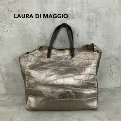 LAURA DI MAGGIO ローラディマッジオ ゴールド トートバッグ ハンドバッグ クロコ型押し メタリック イタリア製 ITALY A4サイズ収納可能 肩掛け 自立 大容量 お出かけ 通勤 買い物 ショッピング チャーム付き 希少 ★ ■■のサムネイル