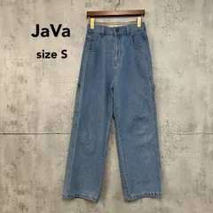 JaVa ジャバ ペインターパンツ デニムパンツ ワイドパンツ ジーンズ ジーパン ワークパンツ ズボン ボトムス 太め ゆるめ リラックス ストレート ブルー ce0420048 カジュアル ワークウェア ウエストゴム  Sサイズ ★ ■■