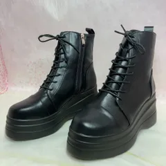 ♡新品未使用♡ 　美品　Ｍサイズ 【23.0cm-23.5cm】 　ヨースケ YOSUKE  　レディース 　厚底レースアップブーツ　厚底ショートブーツ　 歩きやすい軽量8cmウエッジソール　MY1418-446