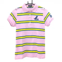 パーリーゲイツ 半袖ポロシャツ ライトパープル×グリーン×イエロー ボーダー 胸ロゴ  レディース 1(M) ゴルフウェア PEARLY GATES