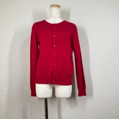 ロペピクニック パールボタン カーディガン 38 赤 M ニット セーター ROPE' PICNIC 上品 差し色 きれいめ オフィス 春夏 洗える 羽織り