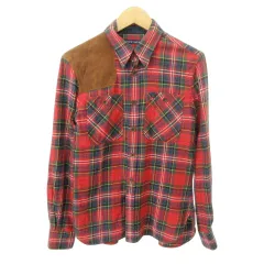 ラルフローレン RALPH LAUREN 美品 シャツ 長袖 チェック ヨーク切替 ボタン ラウンド 薄手 11 約S～Mサイズ 赤 レッド ■MET1