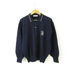 グリーンクラブ GREEN CLUBS スポーツ ゴルフ ポロシャツ ニット セーター 長袖 刺繍 紺 4 *T227のサムネイル