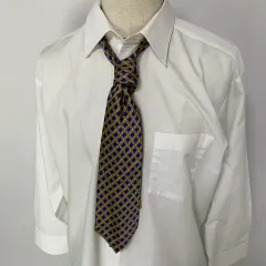 LANVIN ヴィンテージ アンド アンティーク パータン シルク ネックタイ GOLD ネイビー