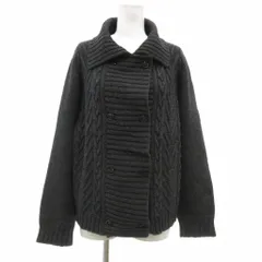 マックスマーラステュディオ Max Mara Studio カーディガン ウール カシミヤ混 L チャコールグレー ケーブルニット ダブルブレスト ミドル ハーフ丈 /ML ■GY62
