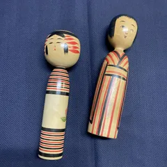 伝統こけし 2体セット 木製 手描き 郷土玩具 民芸品 和雑貨 管理番号0010