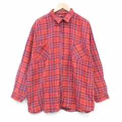 XL/古着 長袖 フランネル シャツ メンズ 90年代 90s 大きいサイズ コットン USA製 赤他 チェック 26feb07