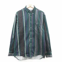 XL/古着 ラングラー 長袖 シャツ メンズ 90年代 90s ロング丈 コットン ボタンダウン USA製 緑他 ストライプ 26feb06