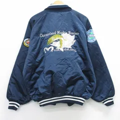 XL/古着 長袖 ナイロン ジャケット メンズ 90年代 90s MUSKIES 魚 刺繍 ラグラン 大きいサイズ USA製 紺他 内側キルティング【spe】 26feb06