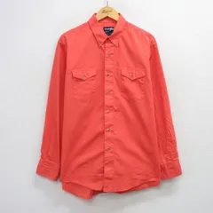 XL/古着 ラングラー 長袖 ウエスタン シャツ メンズ 90年代 90s ロング丈 コットン USA製 オレンジ 26feb06