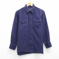 XL/古着 ラングラー 長袖 ウエスタン シャツ メンズ コットン 紺 26feb06