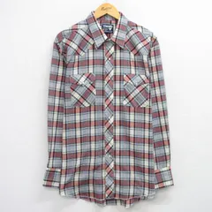 XL/古着 ラングラー 長袖 ウエスタン シャツ メンズ 80年代 80s 大きいサイズ ロング丈 USA製 エンジ系他 チェック 26feb06のサムネイル