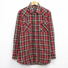 L/古着 長袖 ウエスタン シャツ メンズ 90年代 90s ロング丈 USA製 赤他 チェック 26feb06