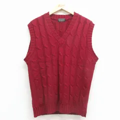 M/古着 ブルックスブラザーズ ブランド ケーブル ニット ベスト メンズ 80年代 80s ウール Vネック エンジ 26feb07