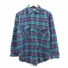 M/古着 ディッキーズ 長袖 フランネル シャツ メンズ 90年代 90s コットン 青緑他 チェック 26feb07