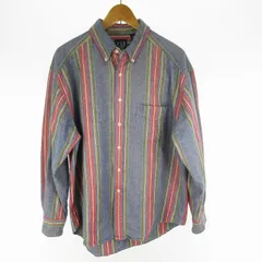 ギャップ GAP OLD オールド ヴィンテージ  90’S シャツ 長袖 ボタンダウン ストライプ インディゴ ネイビー レッド イエロー グリーン L コットン 