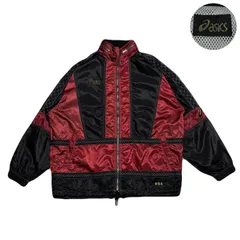 ASICS アシックス NylonJacket ナイロンジャケット 90s EmbroideredLogo 刺繍ロゴ MeshLining 裏地メッシュ Drawstring ドローコード Polyester ポリエステル Burgundy バーガンディ M