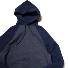 00’s ラッセル 2トーン ラグラン スウェット パーカー (L) 紺×霜降り青 フード スエット 切替 ロゴ刺繍 00年代 旧タグ オールド RUSSELL アメリカ古着 USED ビンテージ ヴィンテージ