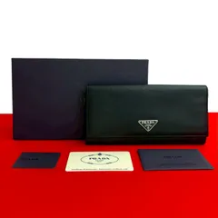 極 美品 箱付き PRADA プラダ 三角ロゴ 金具 サフィアーノ レザー 本革 二つ折り 長財布 ウォレット 札入れ 小銭入れ ブラック 黒 21786