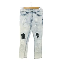 ディバイナー DIVINER デニムパンツ ジーンズ スキニー スタッズ ダメージ加工 ケミカルウォッシュ加工 M 水色 ライトブルー /MN23