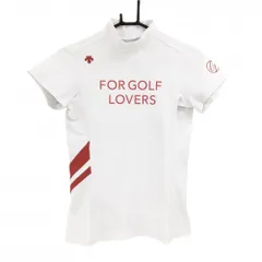 デサントゴルフ 半袖ハイネックシャツ 白×レッド フロントロゴプリント 中田英寿  レディース M ゴルフウェア DESCENTE