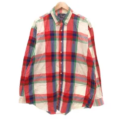 ラルフローレン RALPH LAUREN ボタンダウンシャツ 長袖 チェック柄 ポニー刺繍 XL 赤 レッド 白 ホワイト /JS ■GY53