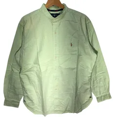 Ralph Lauren/ラルフローレン CLASSIC FIT ノーカラー長袖シャツ ポニー刺繡 長袖シャツ ボタンダウン ワンポイント刺繡 オーバーサイズ Philippines製 Lサイズ ライトグリーン