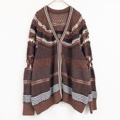 Mame Kurogouchi マメクロゴウチ ニットカーディガン 2023SS ボーダー柄 和紙 リネン ブラウン 日本製 b00701