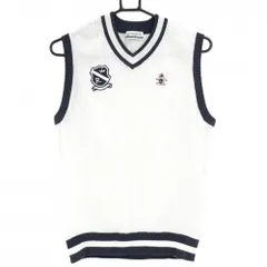 マンシングウェア ニットベスト 白×ネイビー ケーブル編み コットン混  メンズ L ゴルフウェア Munsingwear