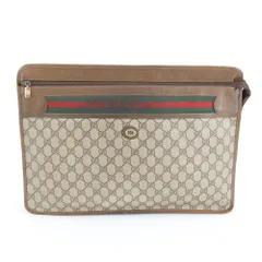 グッチ GGスプリーム シェリー ライン レザー セカンドバッグ クラッチ ポーチ 通勤 ブラウン 茶色 A4 メンズ REM DR18-7【中古】