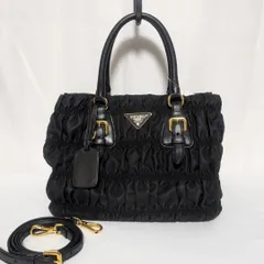 美品 プラダ テスート ナイロン ギャザー 2way ハンドバッグ 三角ロゴ