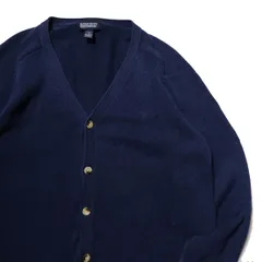 90's ランズエンド コットン ニット カーディガン 紺系 (L) ネイビー ドリフターセーター 無地 90年代 旧タグ オールド LANDS'END アメリカ古着 USED ビンテージ ヴィンテージ