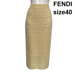 ●◇ フェンディ FENDI ニットペンシルスカート ロングスカート FFロゴ タイト シアー クリーム コットン混 40 S 7号 レディース S6C445のサムネイル