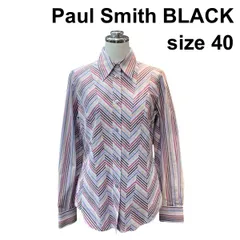 ◇ ポールスミスブラック Paul Smith シャツ 長袖 マルチストライプ リボン パープル 白 ブラウン 水色 綿 40 M 9号 レディース Z6B637