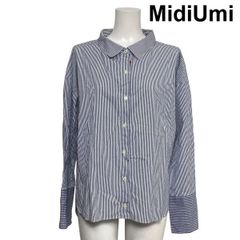 ☆ミディウミソリッドMIDIUMISOLID青×白×ピンクストライプシャツ日本製 