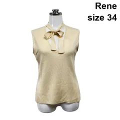 ■ ルネ Rene  ノースリーブセーター トップス ニット ボウタイ クリームイエロー 毛100％ 34 XS 5号 レディース S6C462のサムネイル