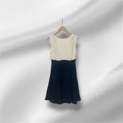 FRAY I.D    ノースリーブ　ミニワンピース   バイカラー  アイボリー　ネイビー　 肩ドレープ  サイズ O   フレイアイディー