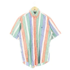 ラルフローレン RALPH LAUREN GOLF 半袖シャツ ボタンダウン ロゴ刺繍 マルチストライプ 総柄 M 緑 グリーン /AH16 ■GY18
